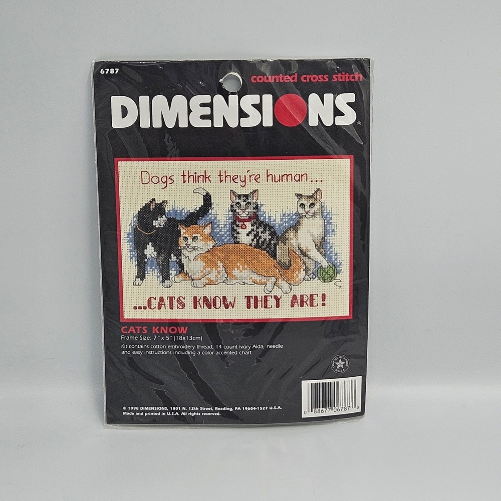 Vintage Dimensions Cats Know Counted Cross Stitch Kit 6787 1998 Funny Cat 7x5